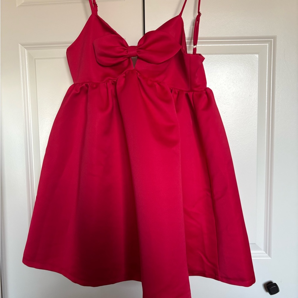 Girls Red Bow-Front Party Dress